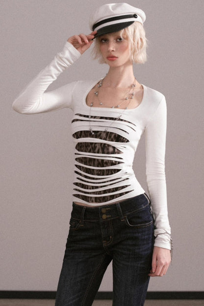 Slim-Fit Ripped Square-Neck Top