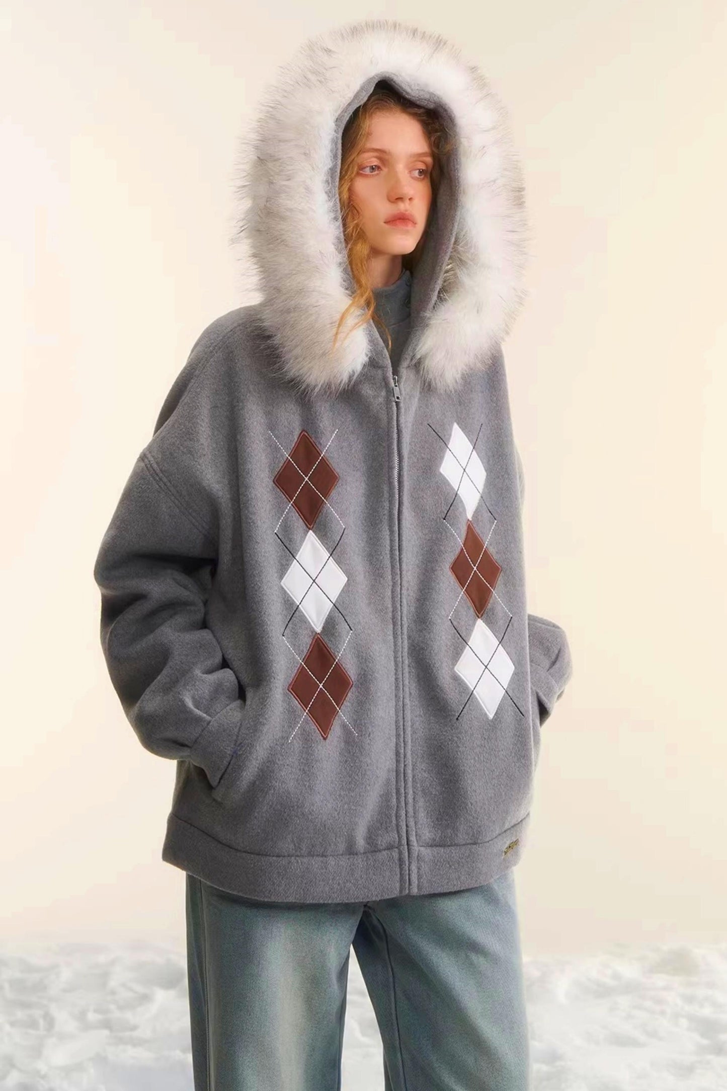 Diamond-Embroidered Woolen Jacket