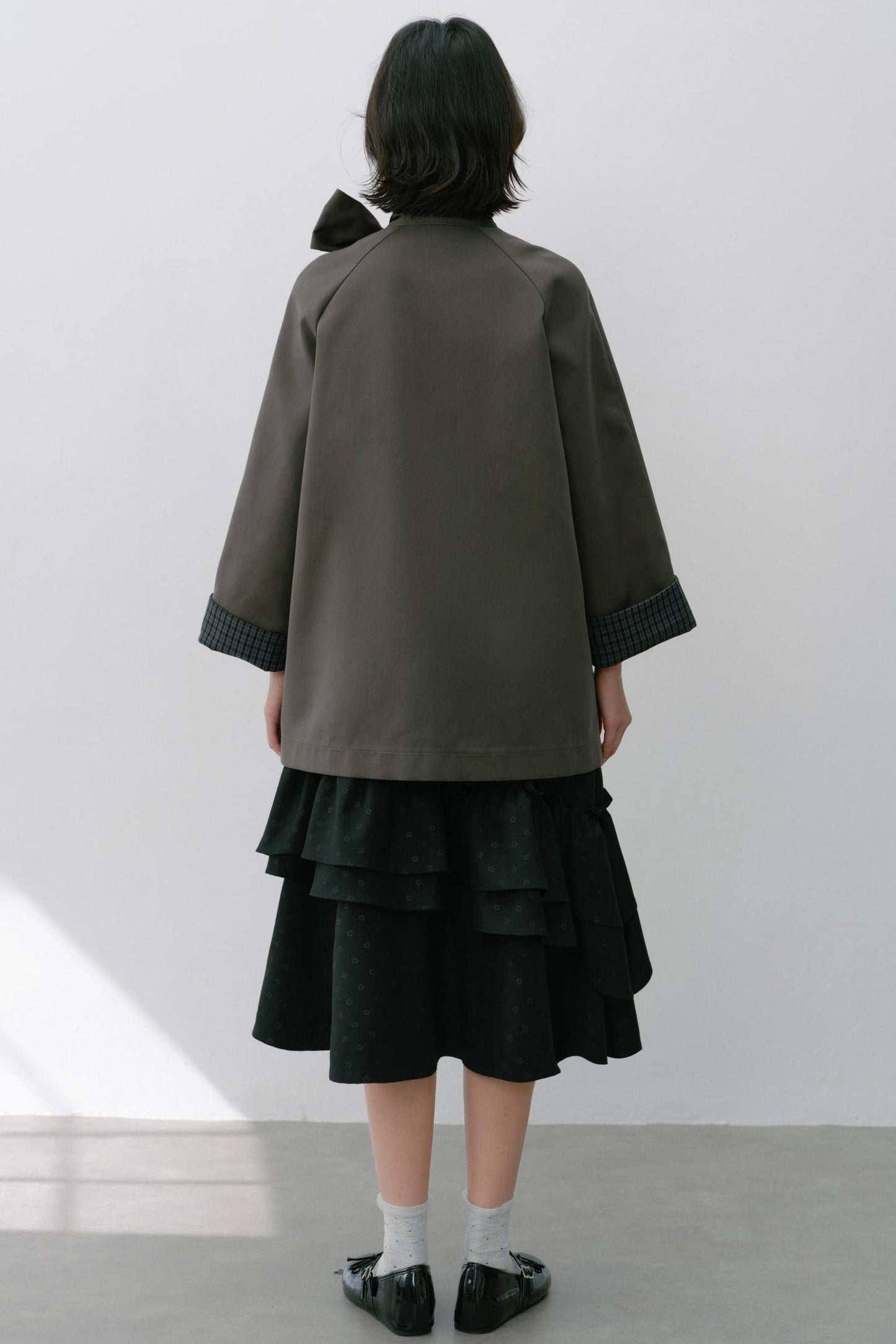 Pink Grey Check Bow Trench Coat