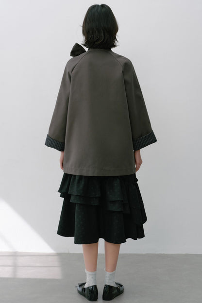 Pink Grey Check Bow Trench Coat