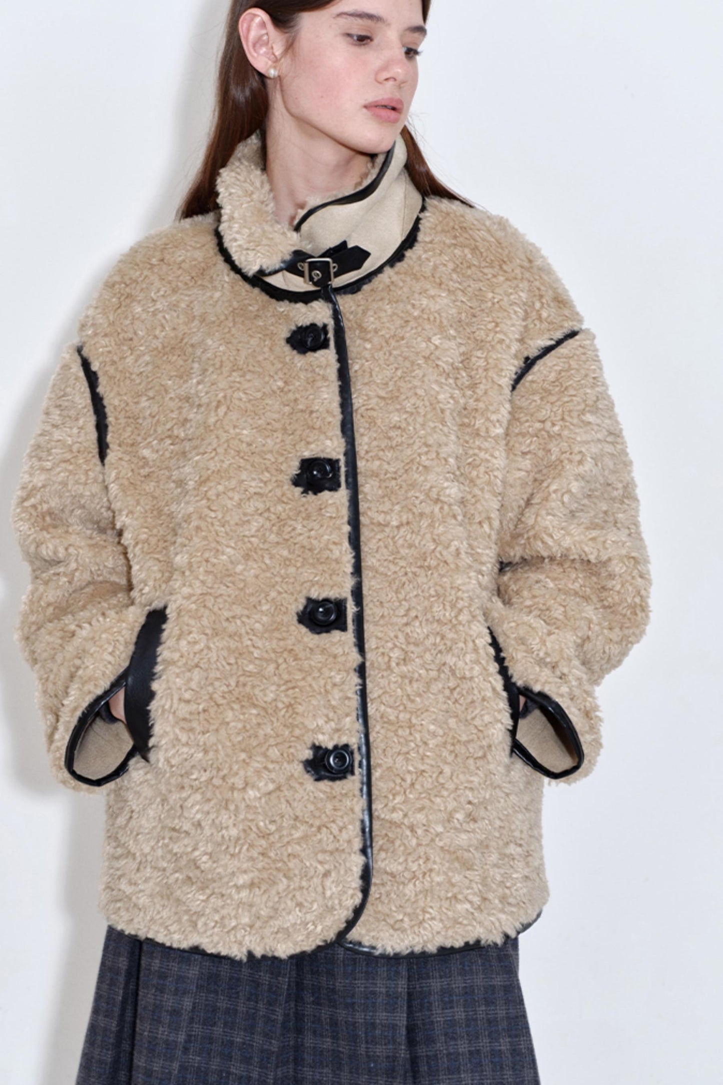 Furry Bear Color-Blocked Coat