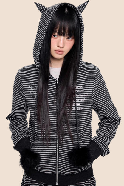 Devil Striped Hooded Jacket Set-Up