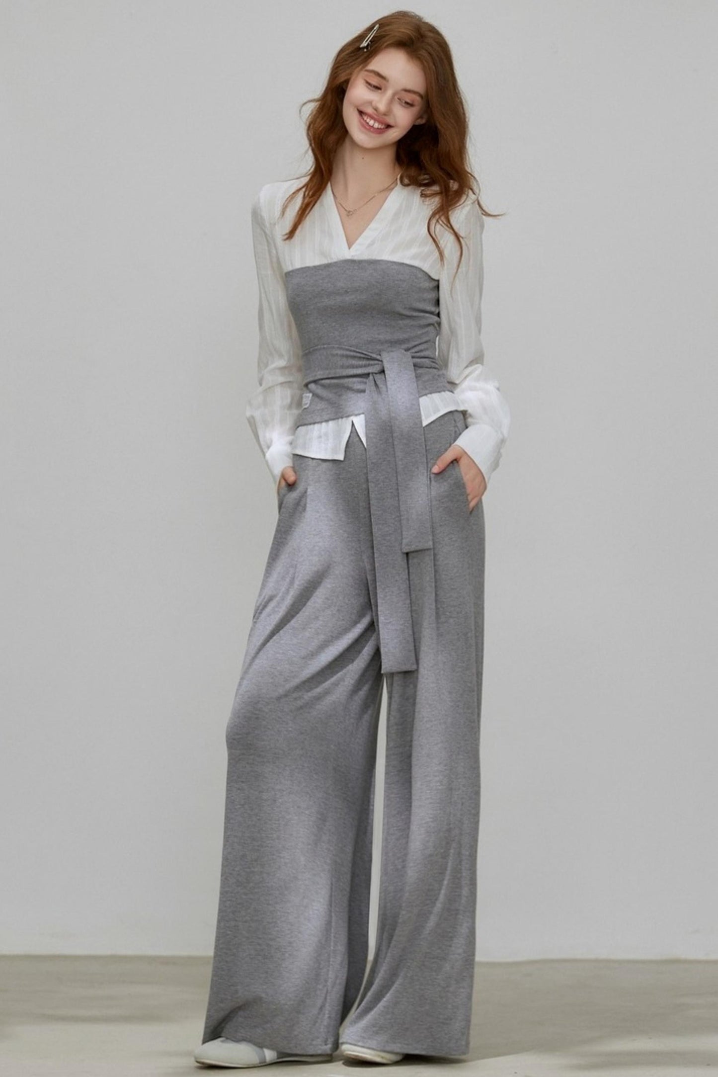 Summer Autumn Knitted Fake Two-Piece Set-Up