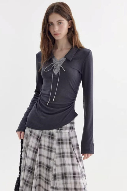 Color-Blocked Bow-Tie Polo Top