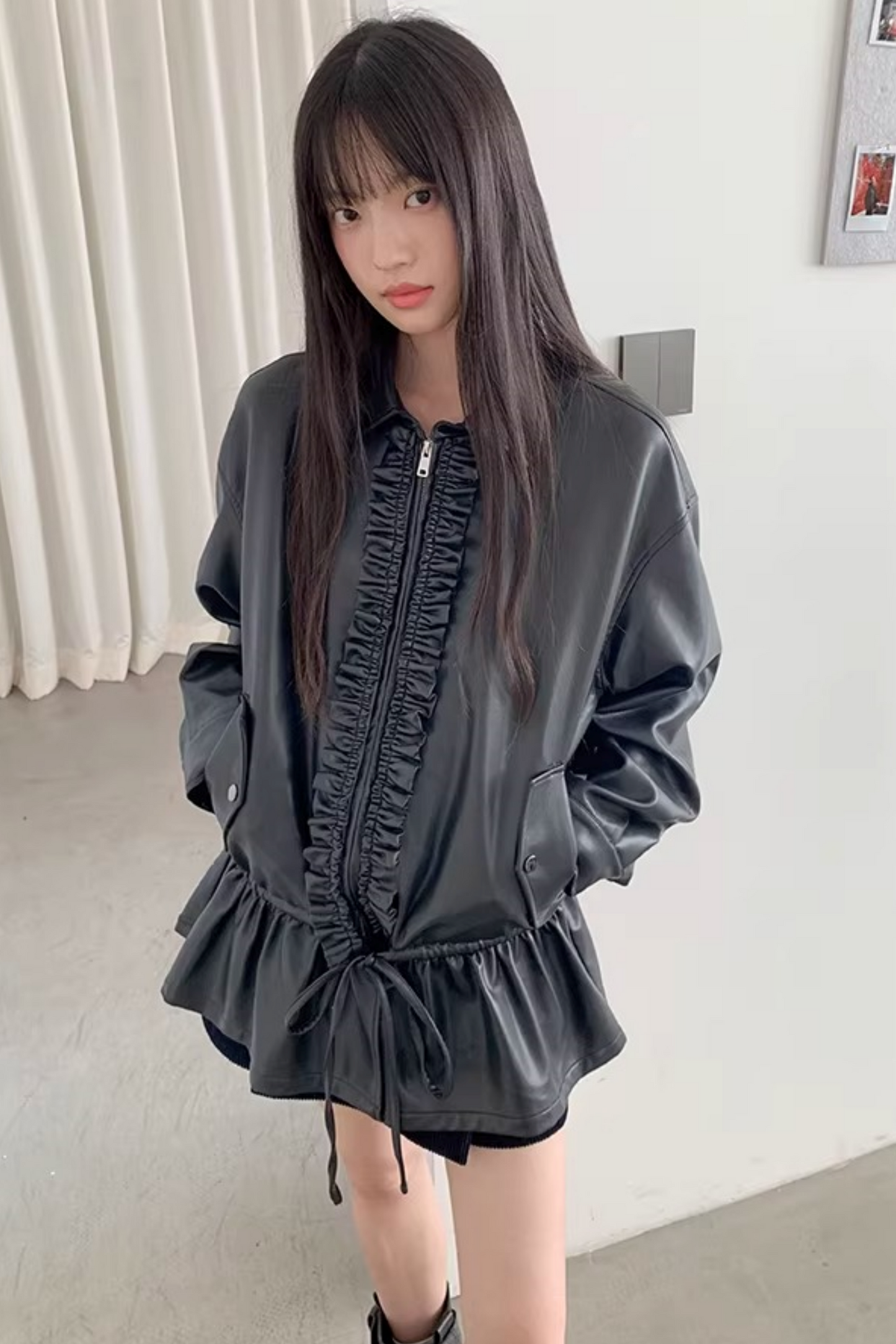 Reversible Ruffled Leather Jacket