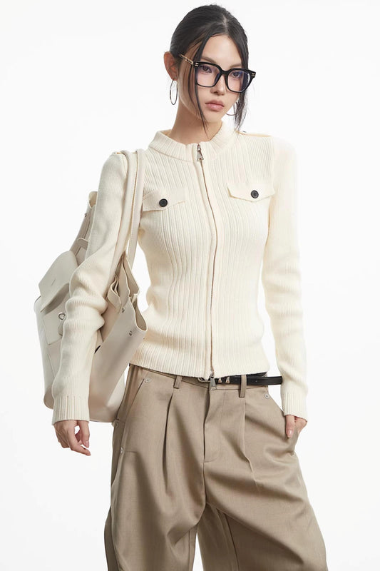 Knit Stand-Up Collar Cardigan