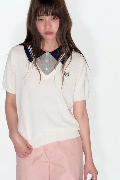 Preppy V-Neck Knit Top