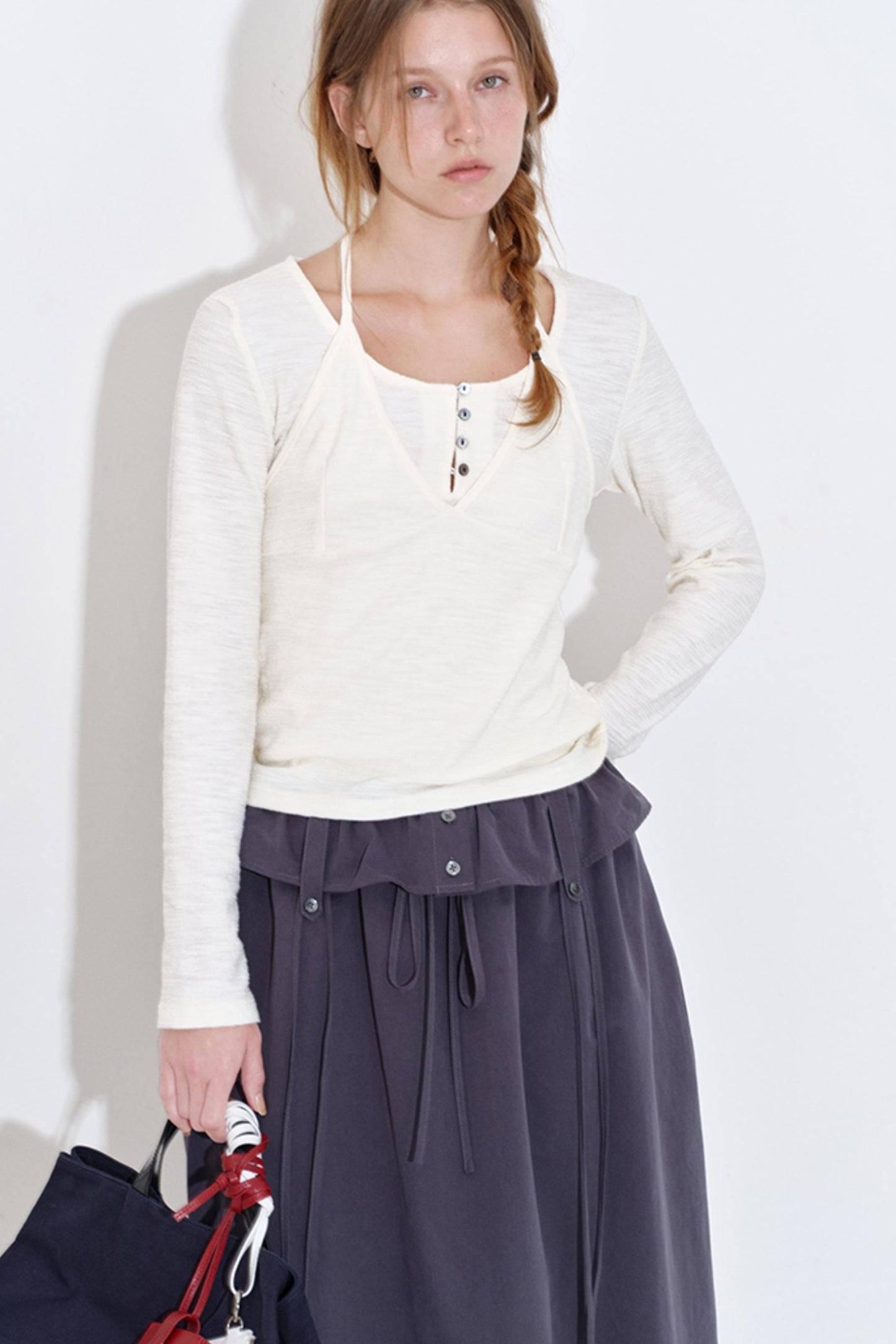 Texture Fabric Halter Camisole Top Set