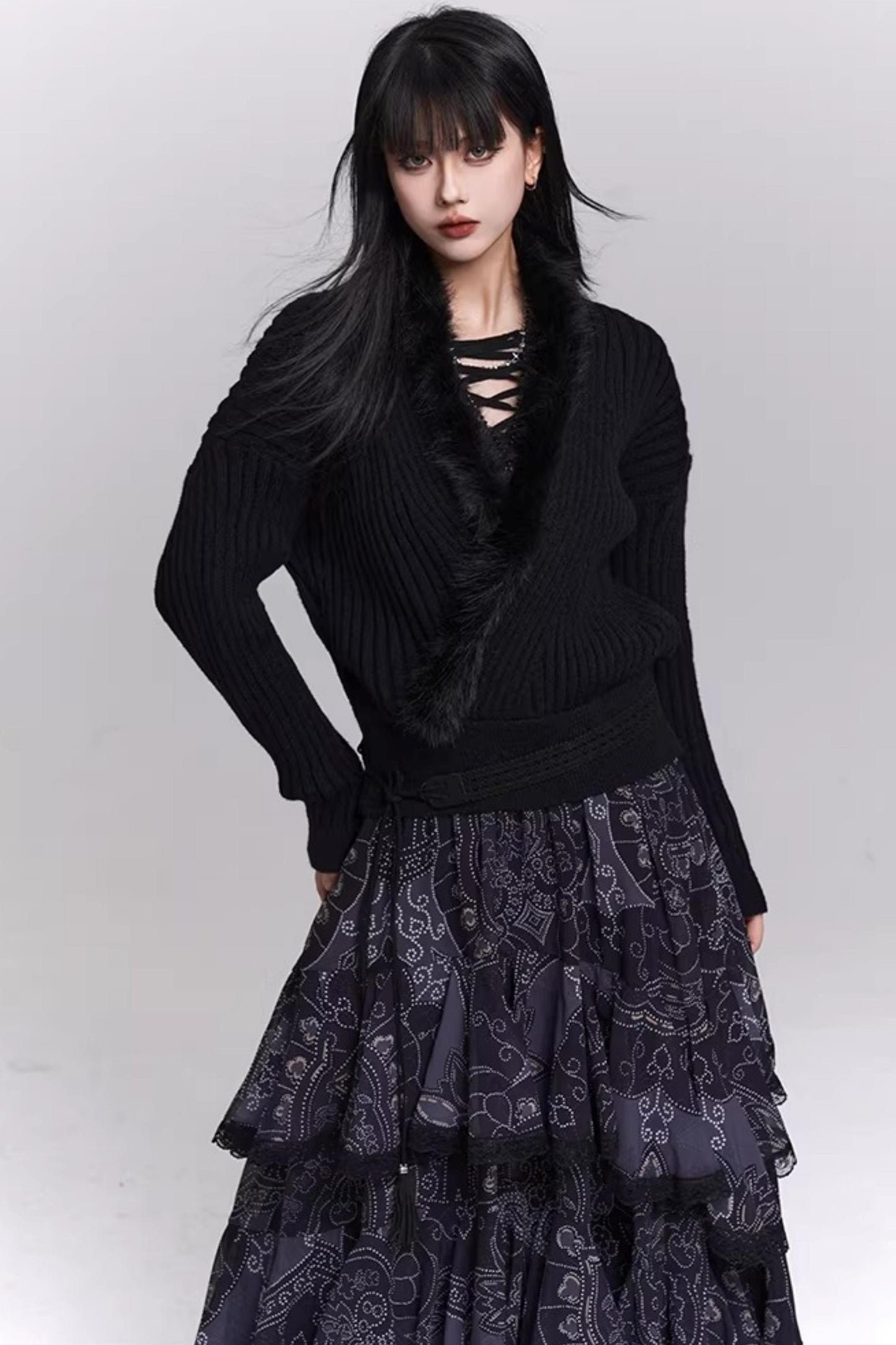 Soft Gray V-Neck Knit Sweater