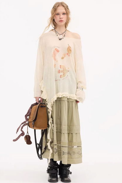 Ruffled Edge College Sweater