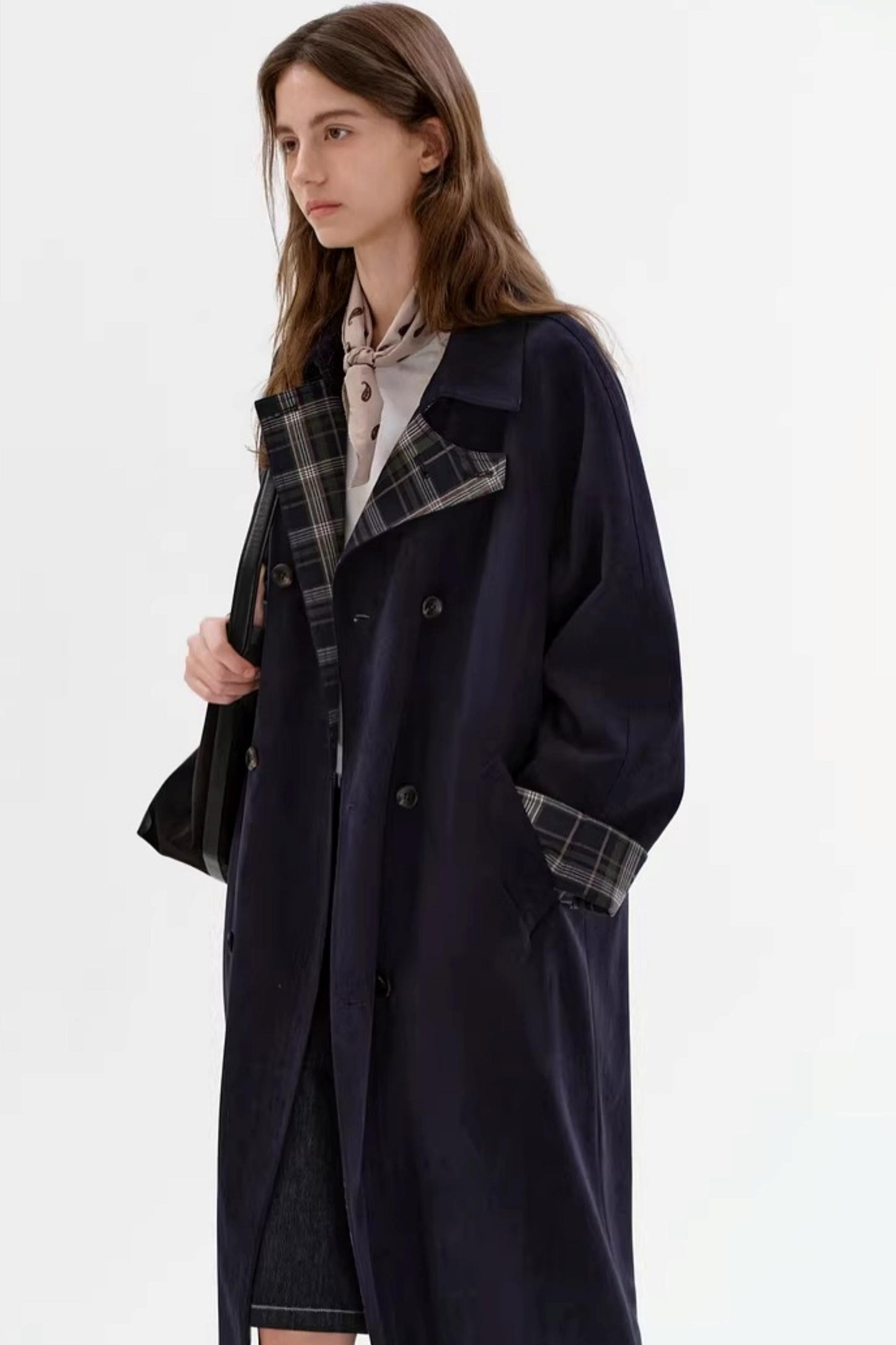 Contrasting Plaid Suede Coat