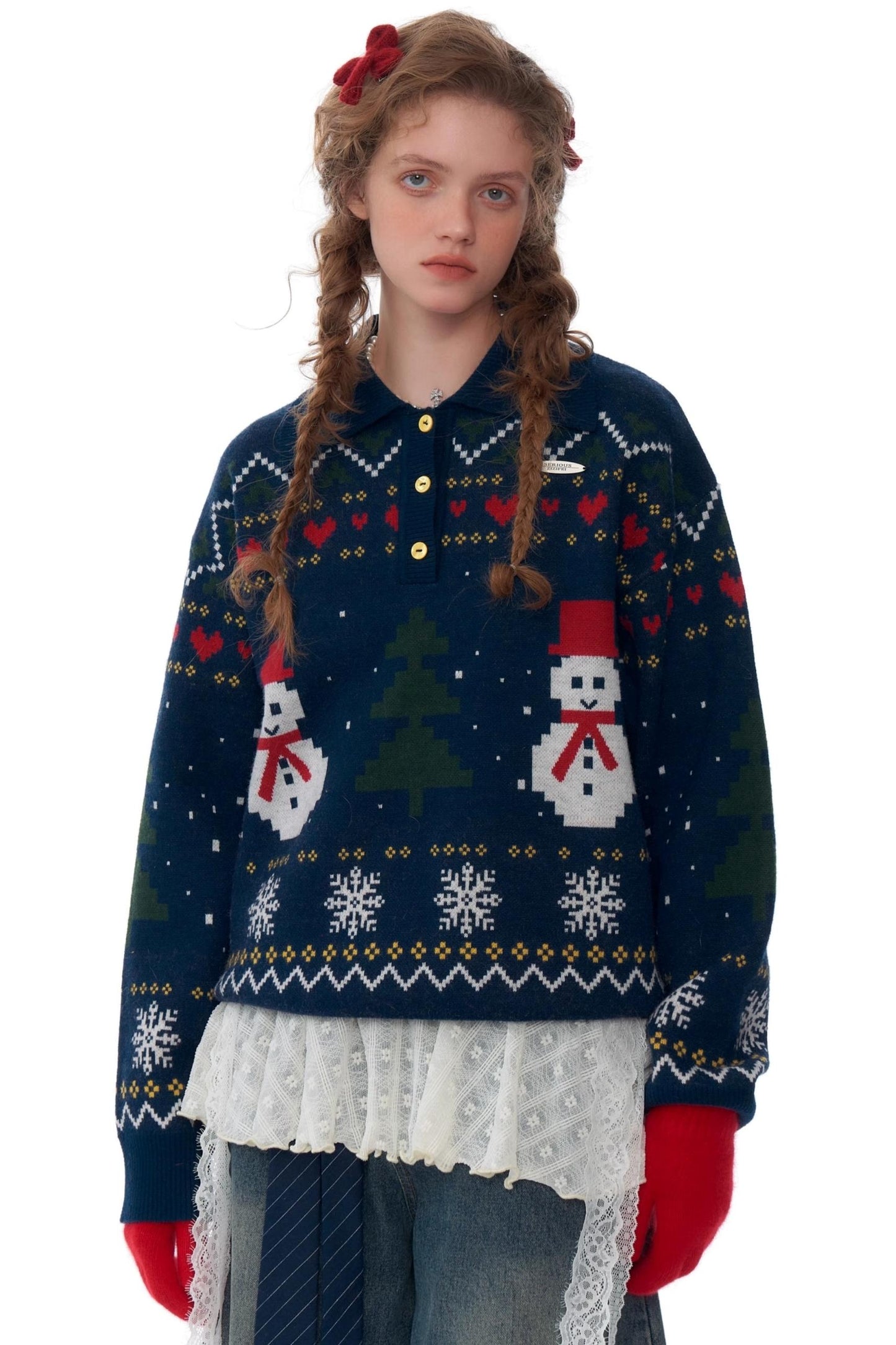 Retro Snowman Dark Blue Sweater