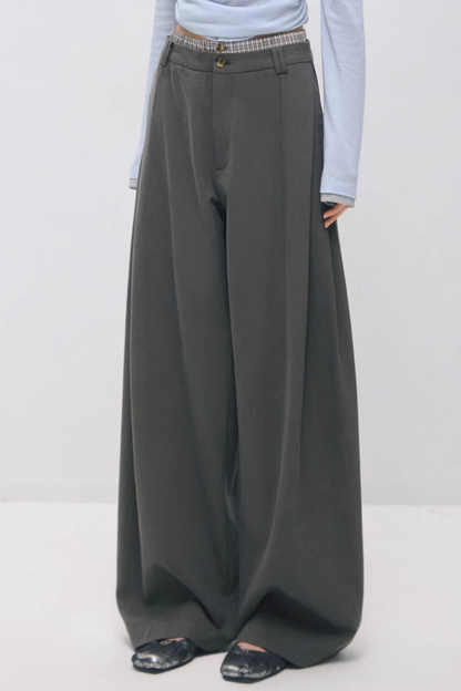 더블 웨이스트 밴드 플리츠 바지