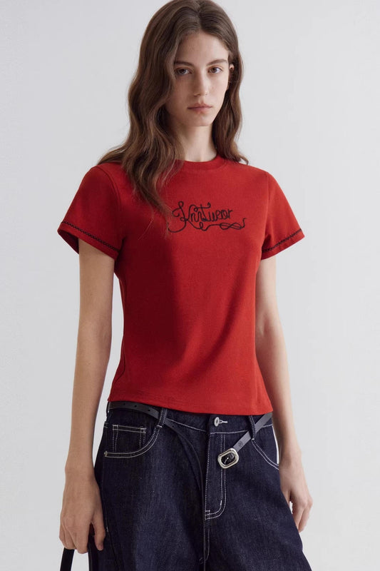 Embroidered Vintage Red Top