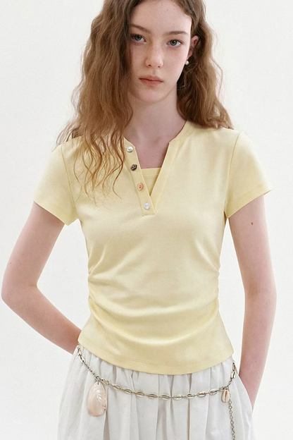 Maglia rétro a blocchi di colore con collo Henley