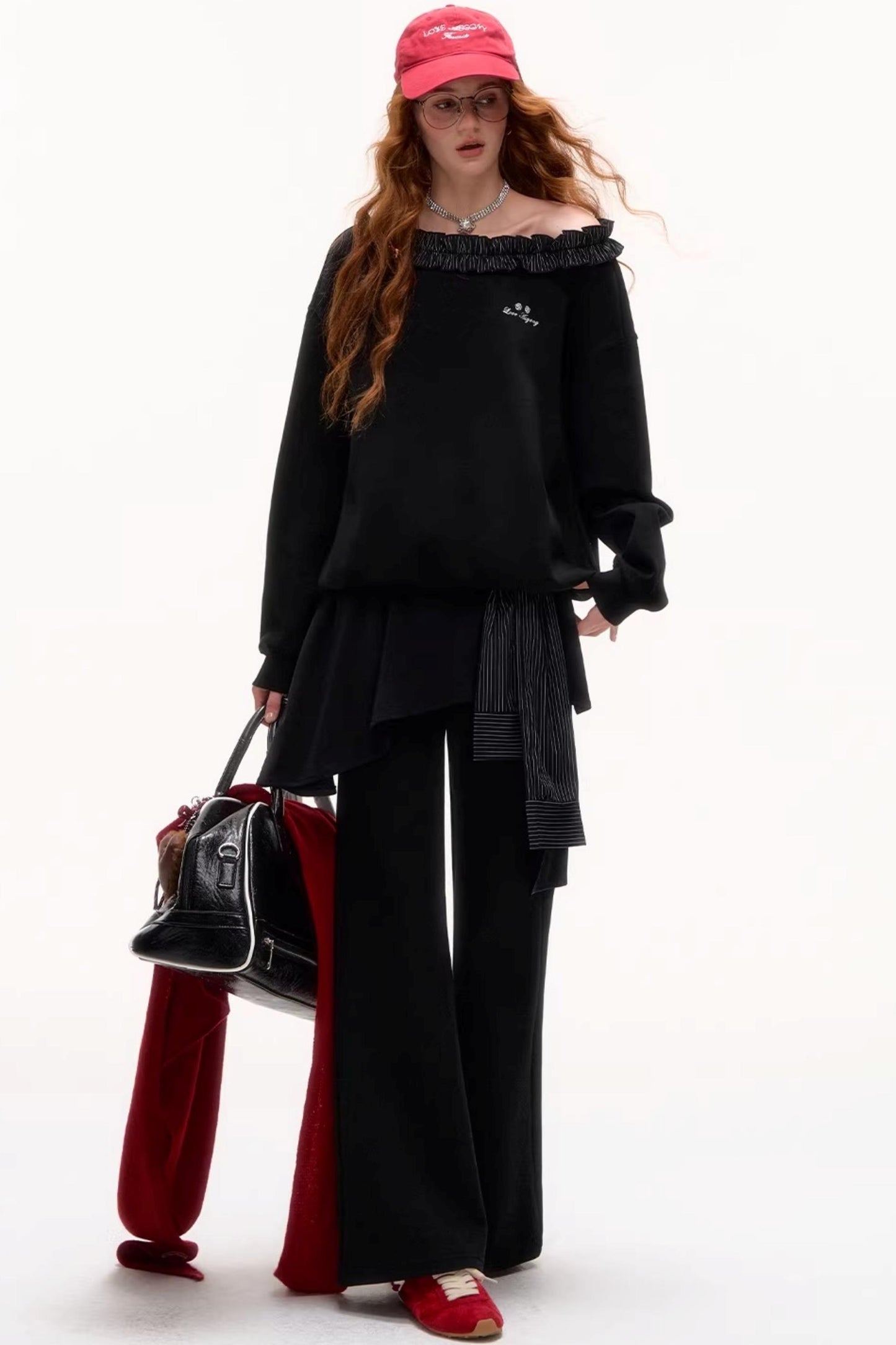 Asymmetrical Striped Ruffle Sweatshirt