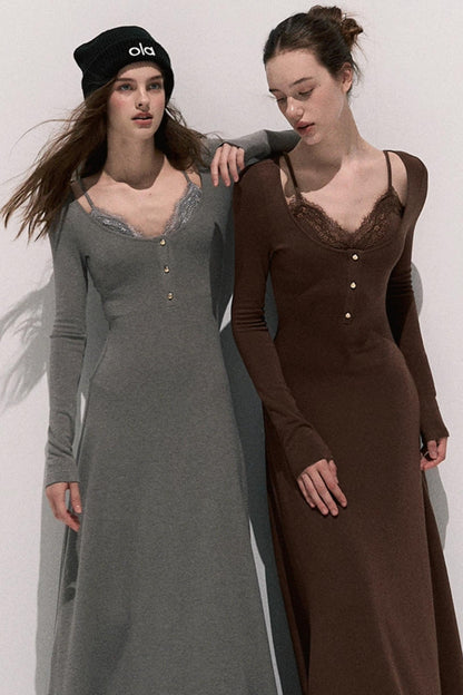 Lace Stitched Knit Waist Dress