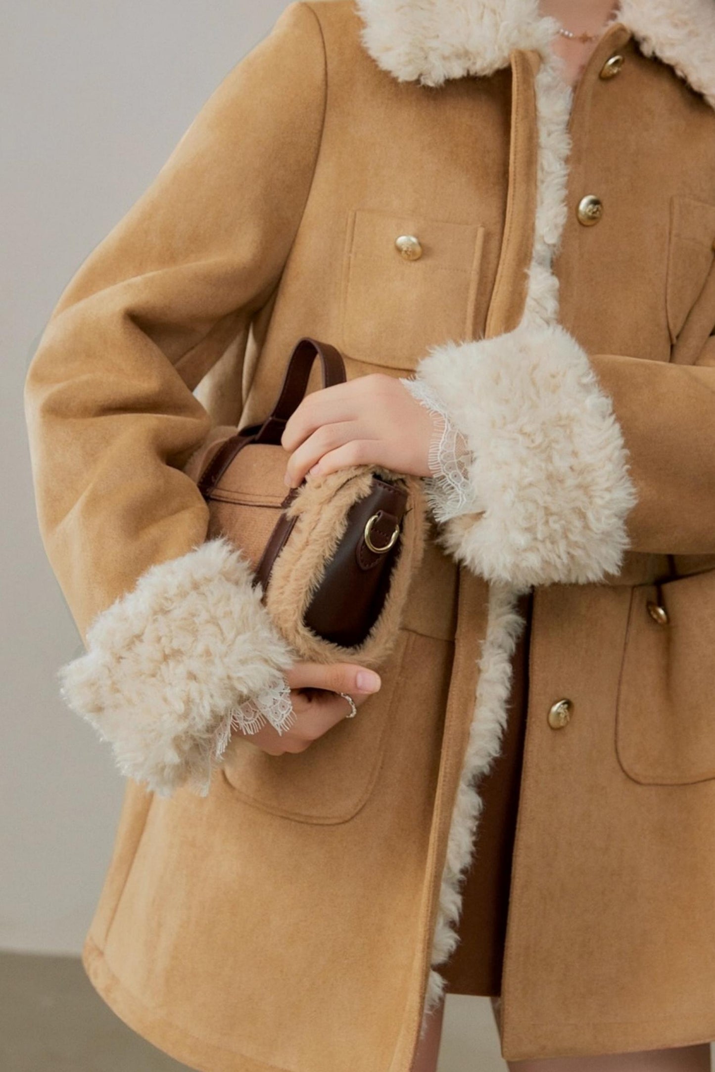 Fur Integrated Suede Winter Jacket