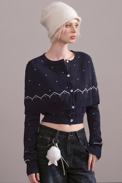 Navy Blue Knitted Cape Sweater