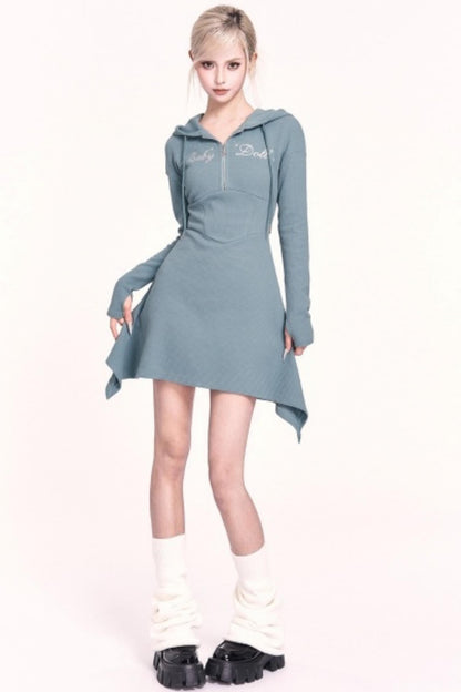 Irregular Hooded Sweatshirt Slimming Dress