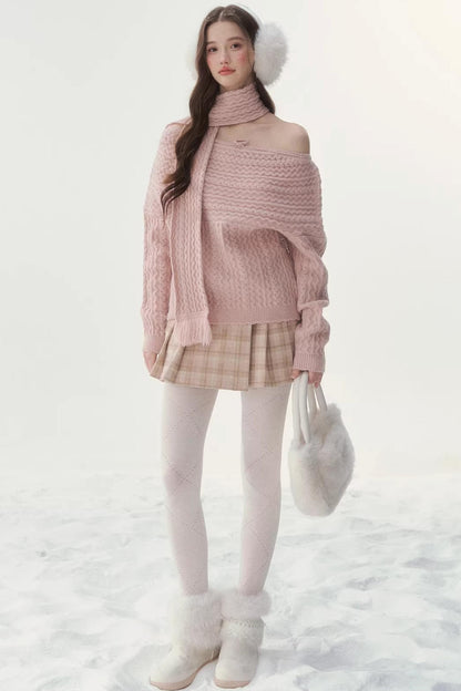 Vintage Twist Knit Off-Shoulder Sweater