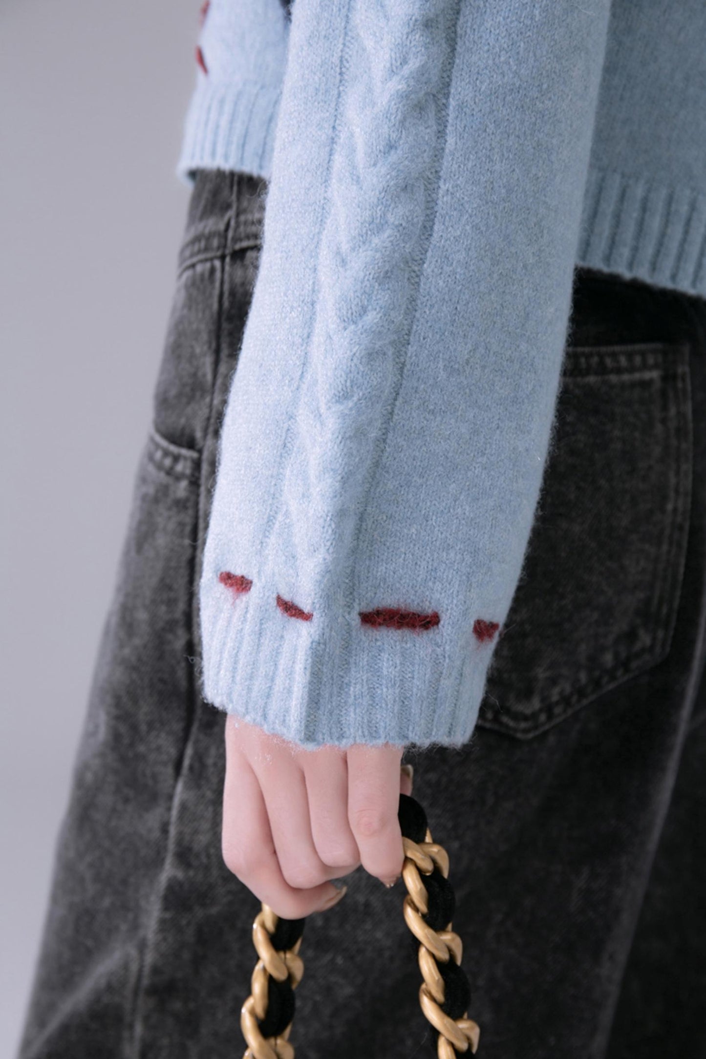 Sky Blue Contrasting Hand-Stitched Jumper Top