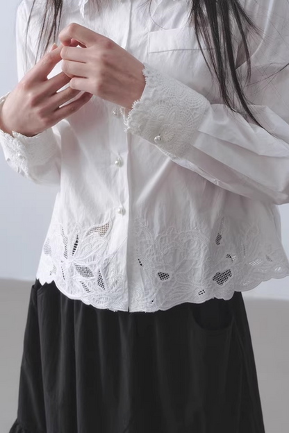 White Lace Embroidery Blouse