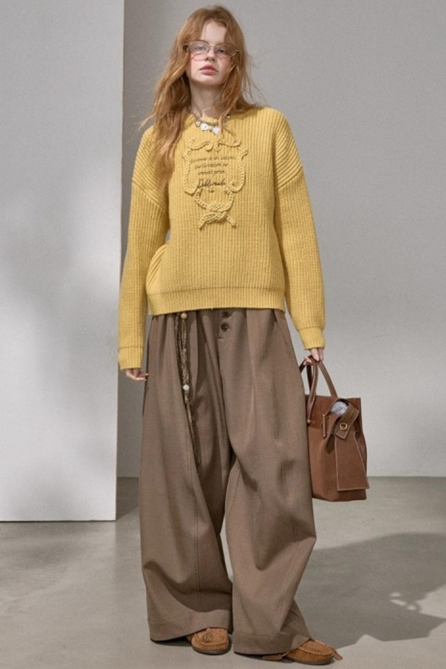 Ribbon Embroidery Crew Neck Sweater