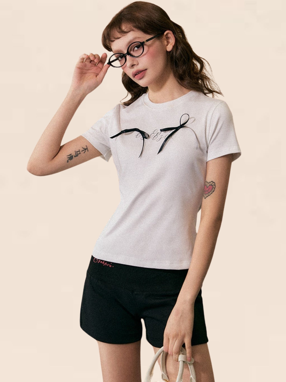 Shoulder Bow Short Sleeve T-Shirt