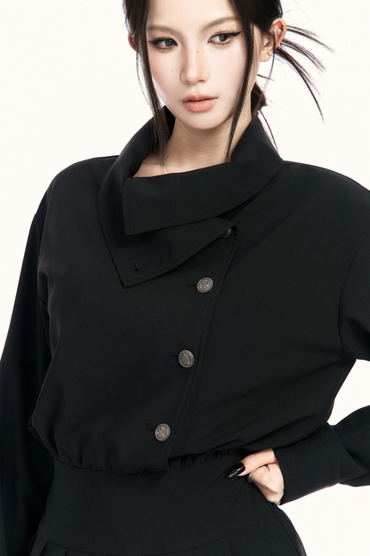 레트로 플리츠 트렌치 드레스