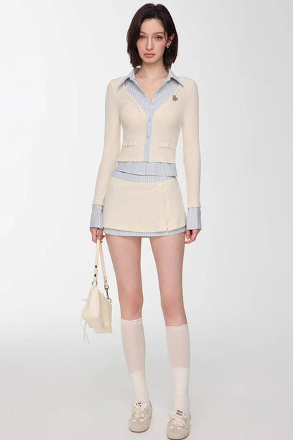 Patchwork Two-Piece Blouse Suit Set-Up