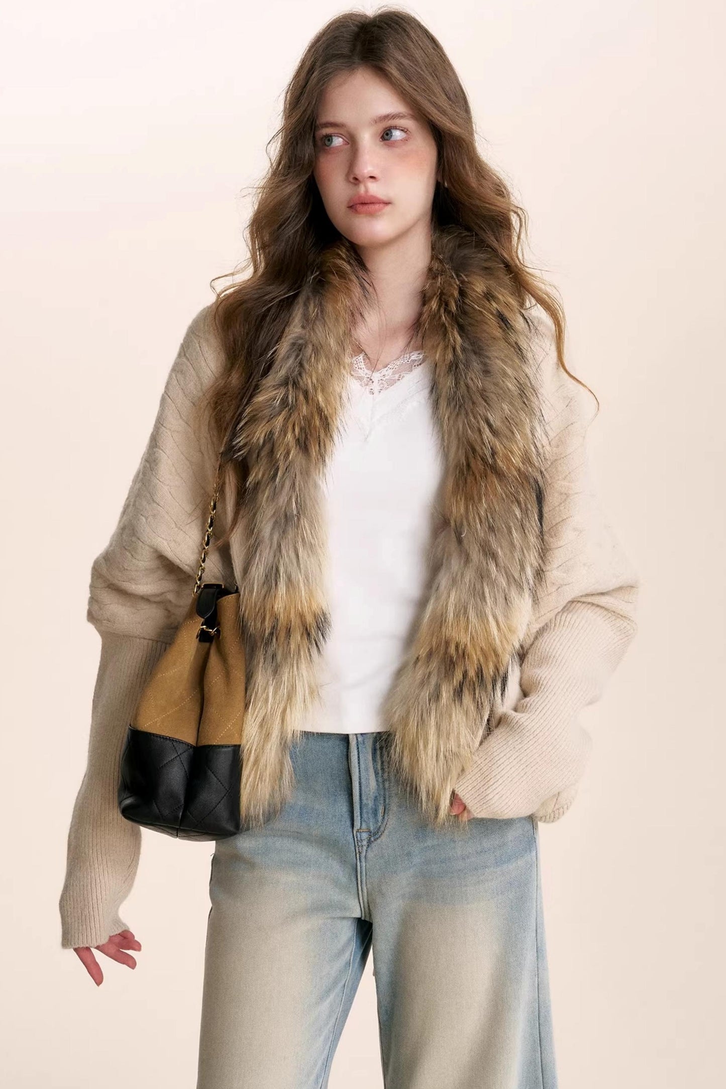 Romantic French Fur Collar Cardigan