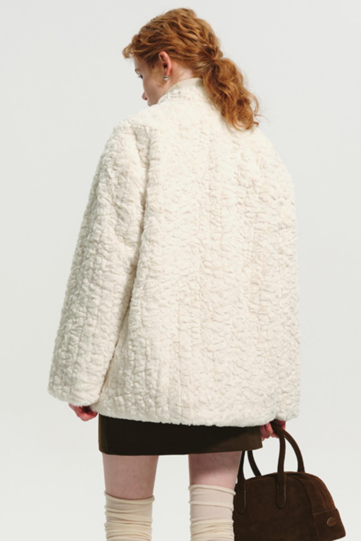 College Style Imitation Rabbit Fur Coat