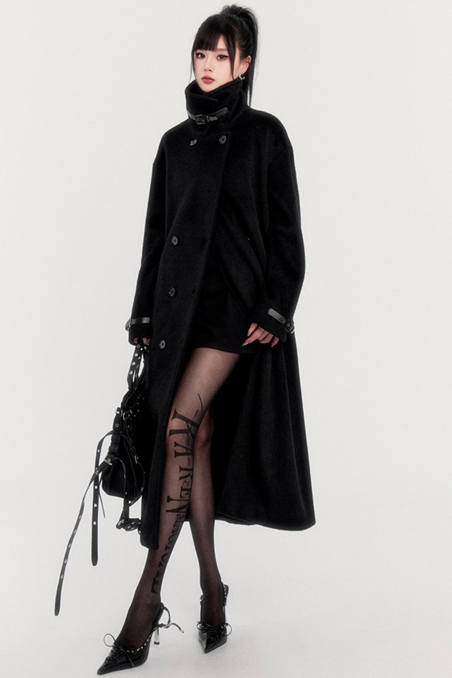 Stand-Up Collar Long Tweed Coat