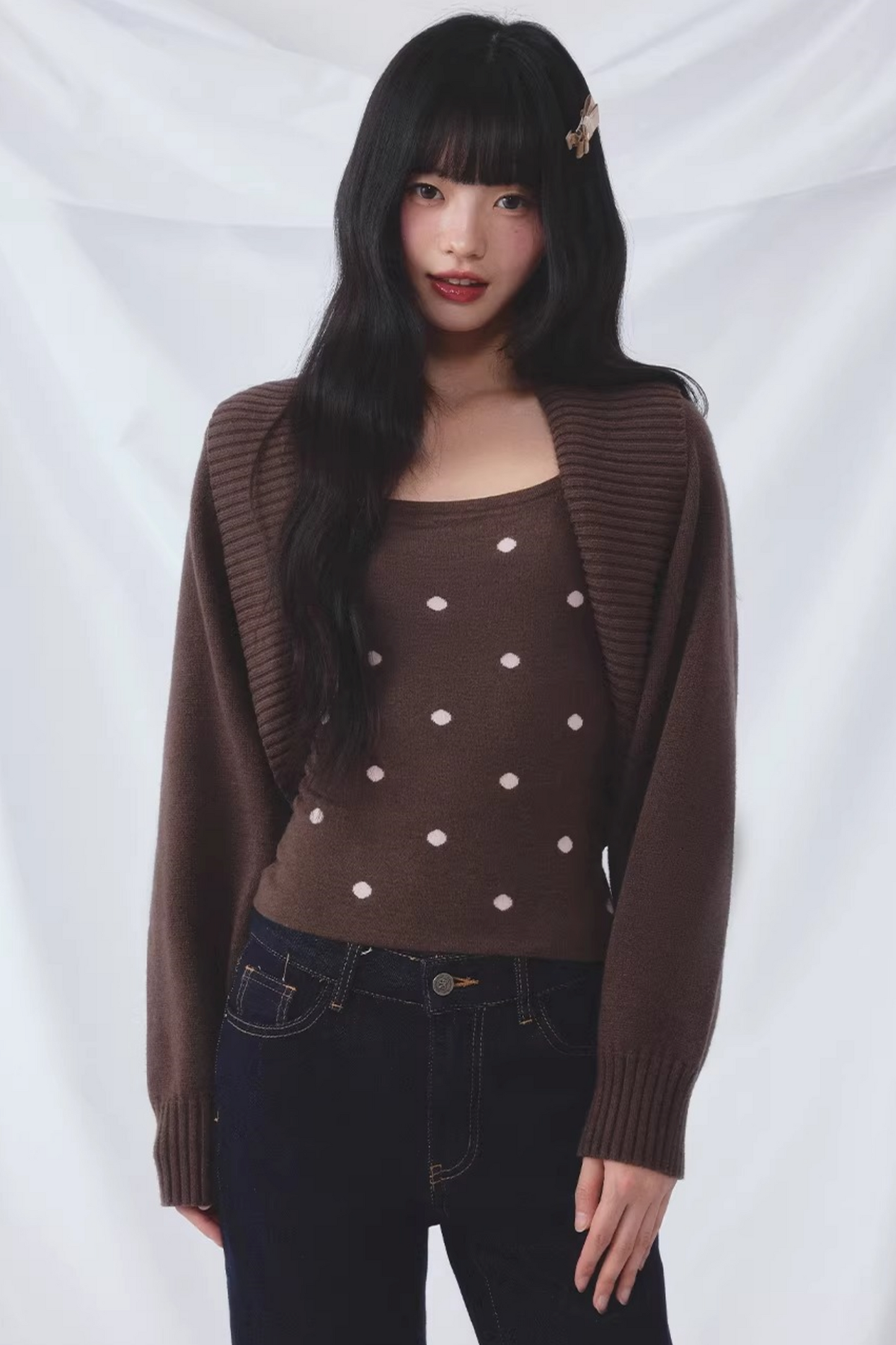 Polka Dot Knitted Cardigan Set