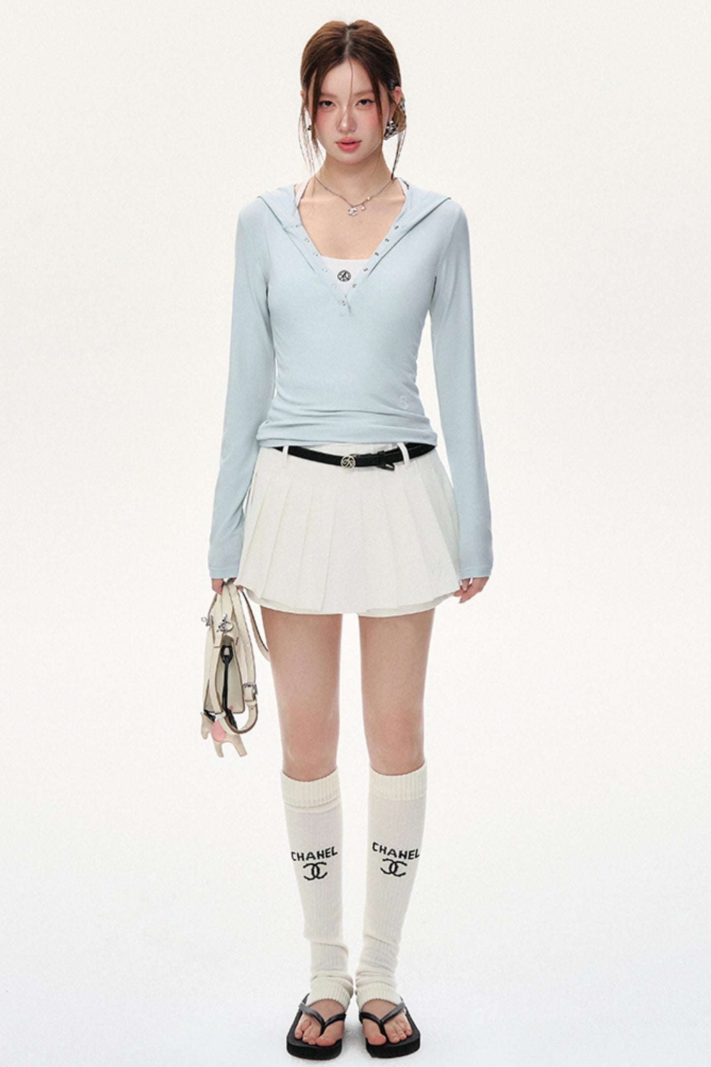 후드 긴팔 슬림핏 셔츠 