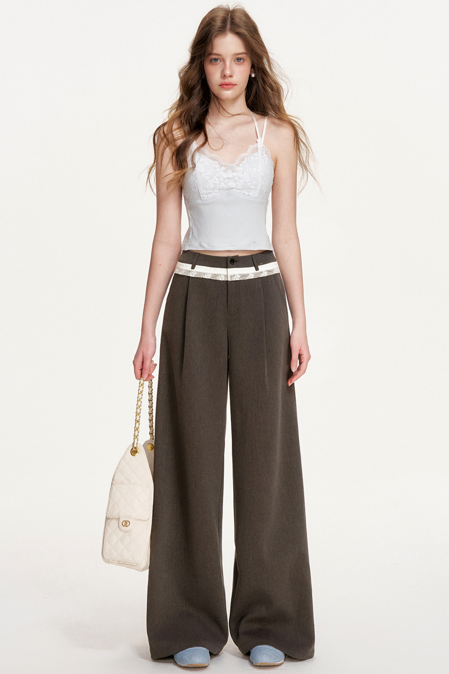 Lace Tencel Wool Pleated Pants