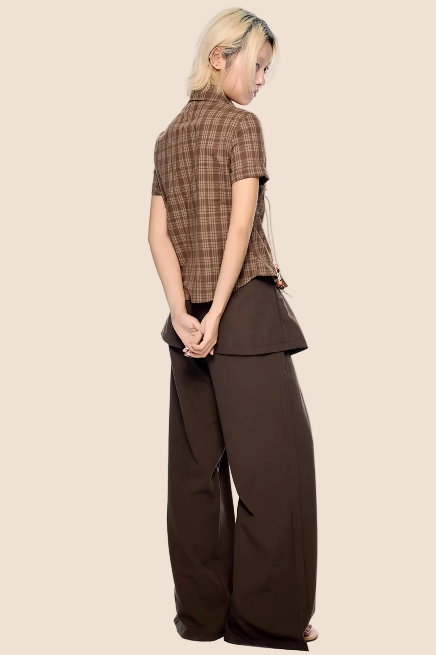 Plaid Asymmetrical Hem Blouse