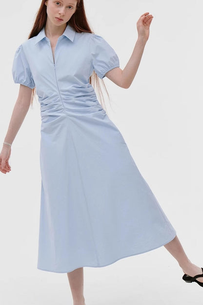 Summer Chic Pleated Bubble Sleeve Dress