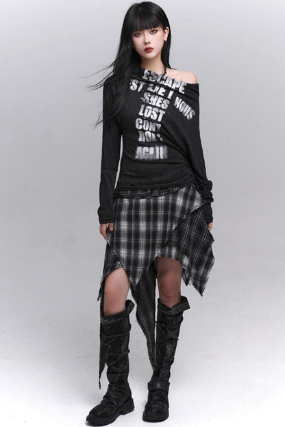 Irregular Hem Plaid Skirt