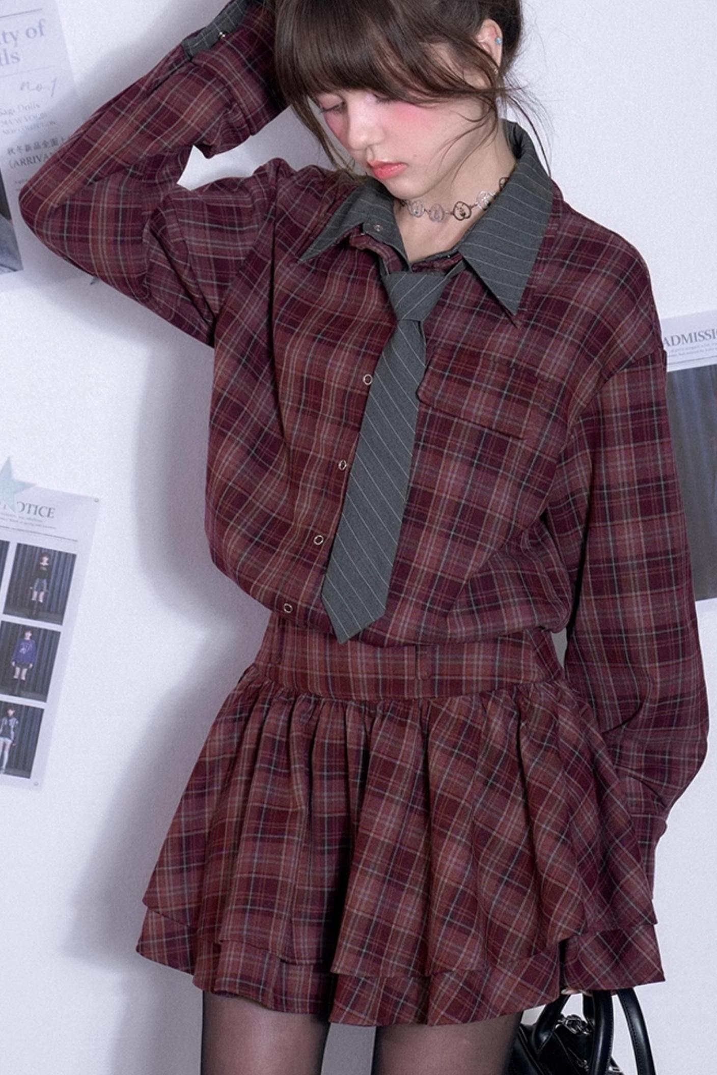 Versatile Red Plaid Spring Dress