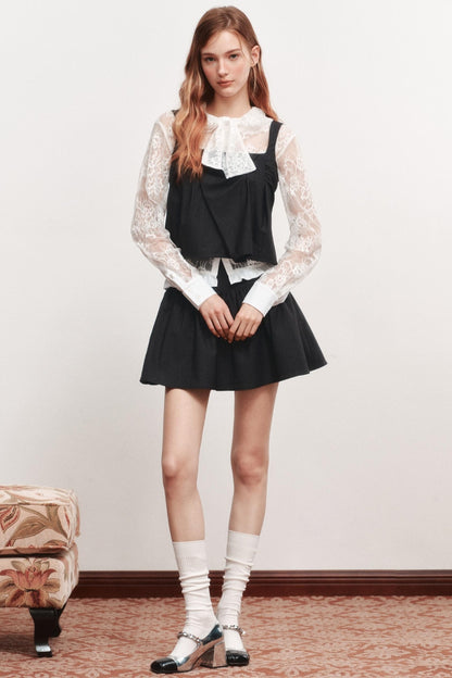 Pleated Sleeveless Black Top