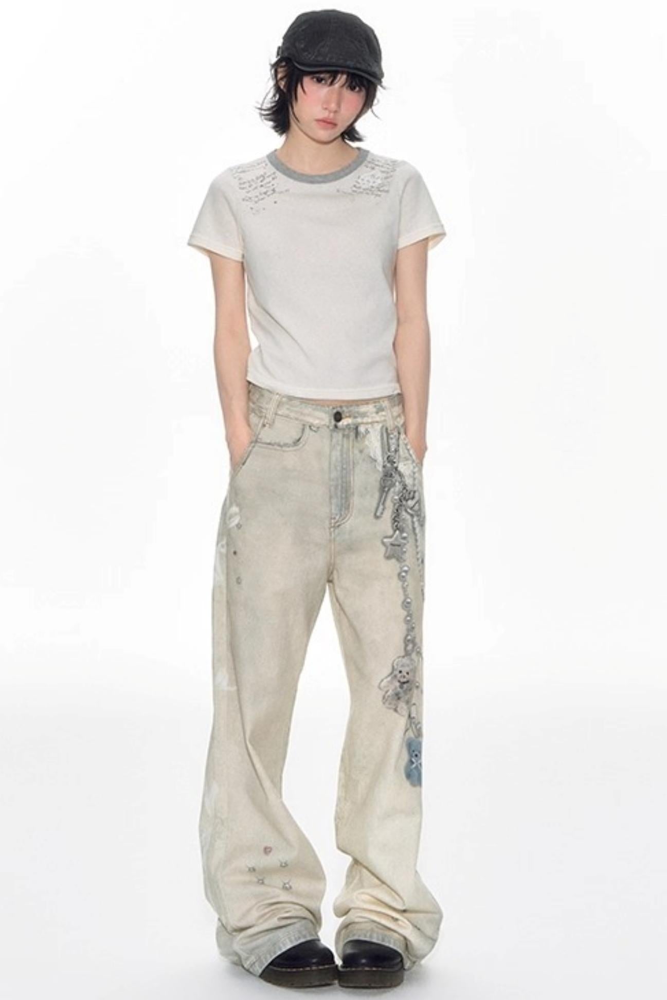 Original Patch Print Short Sleeve Summer Top