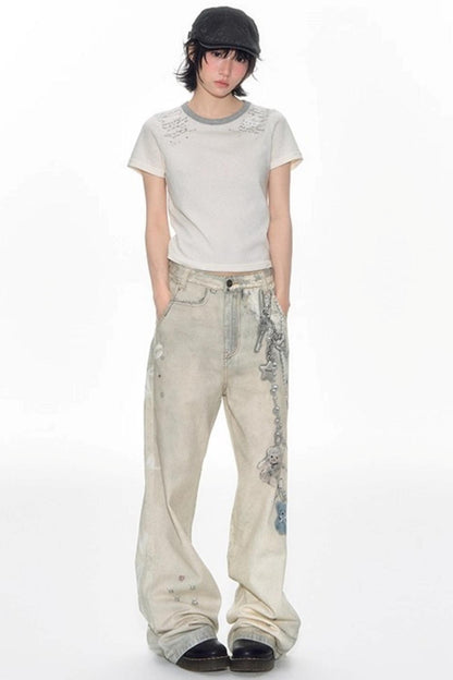 Original Patch Print Short Sleeve Summer Top