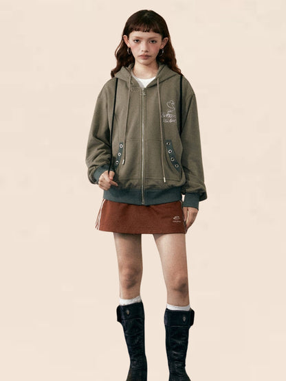 ArmyGreen Hooded Loose-Waist Jacket