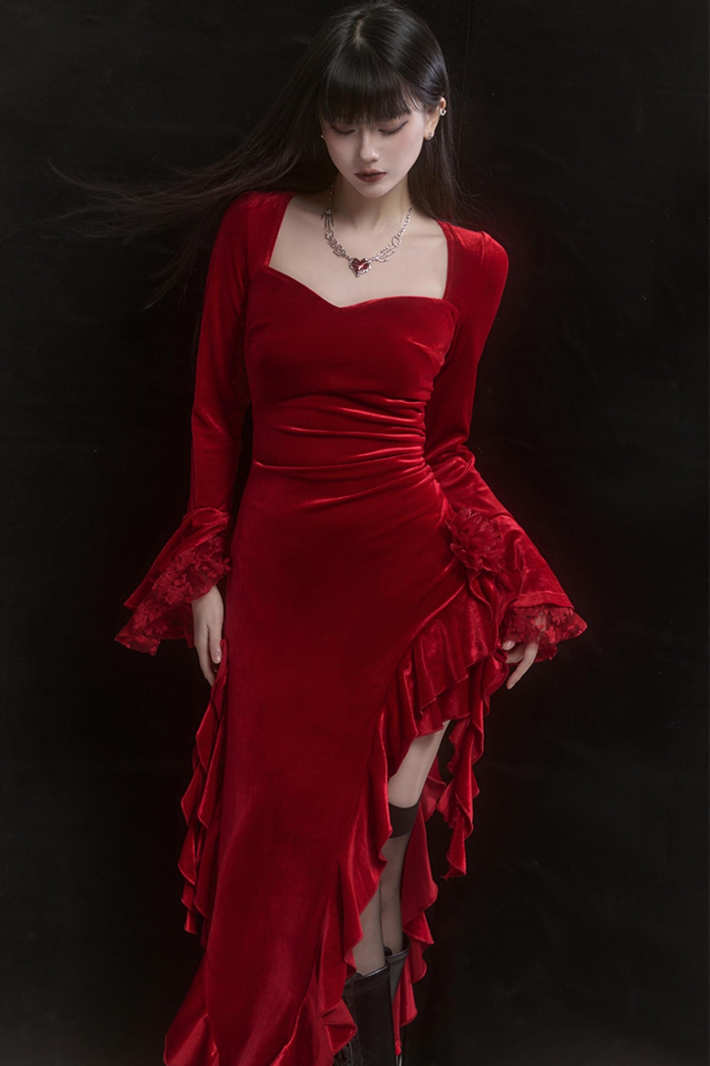 Women's Red Holiday Velvet Dress