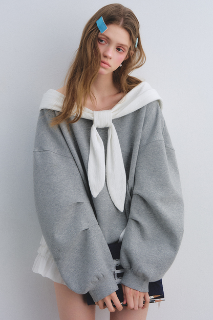 Rabbit Ear Off-Shoulder Sweatshirt