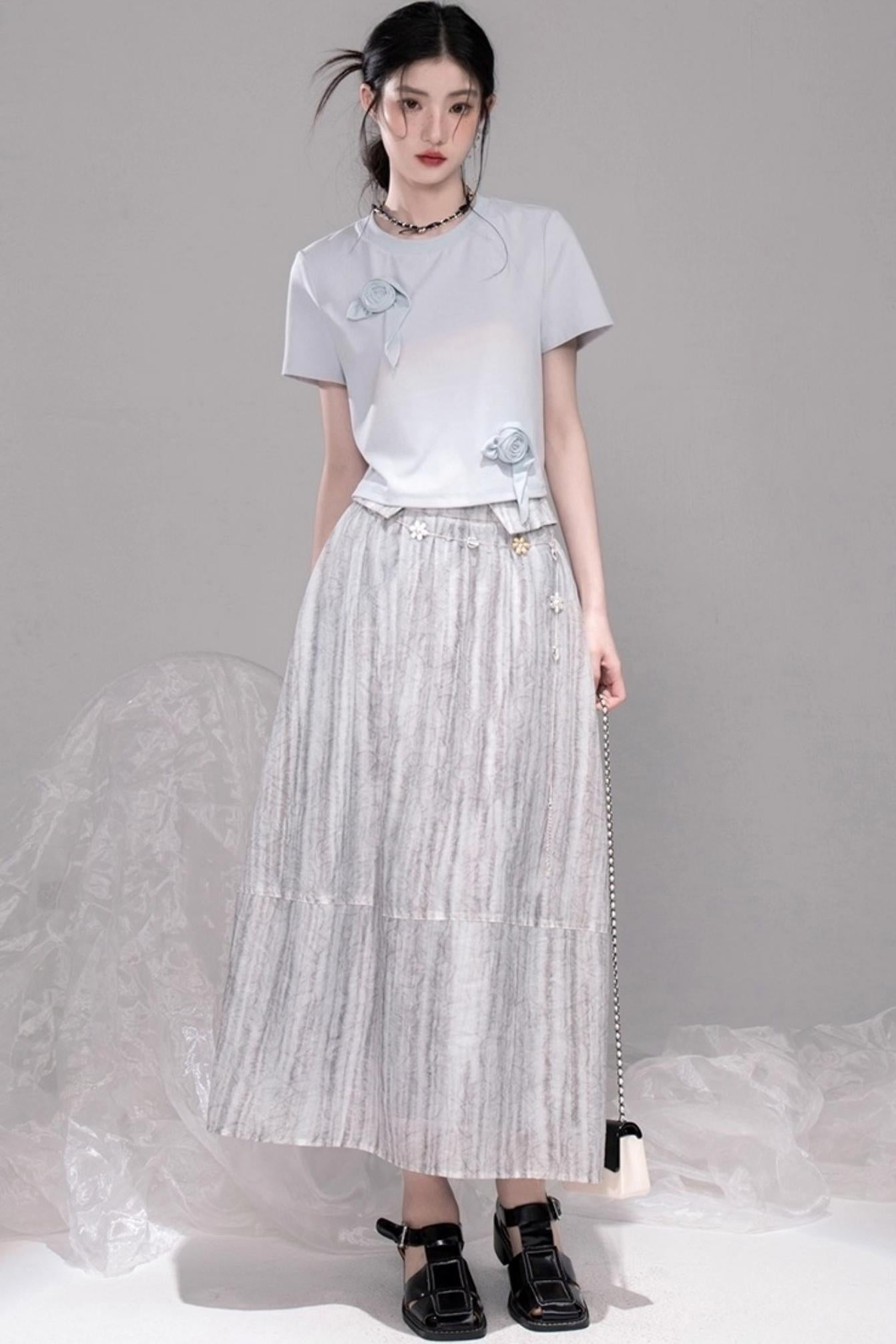 Smudge Art Sheer Print Skirt