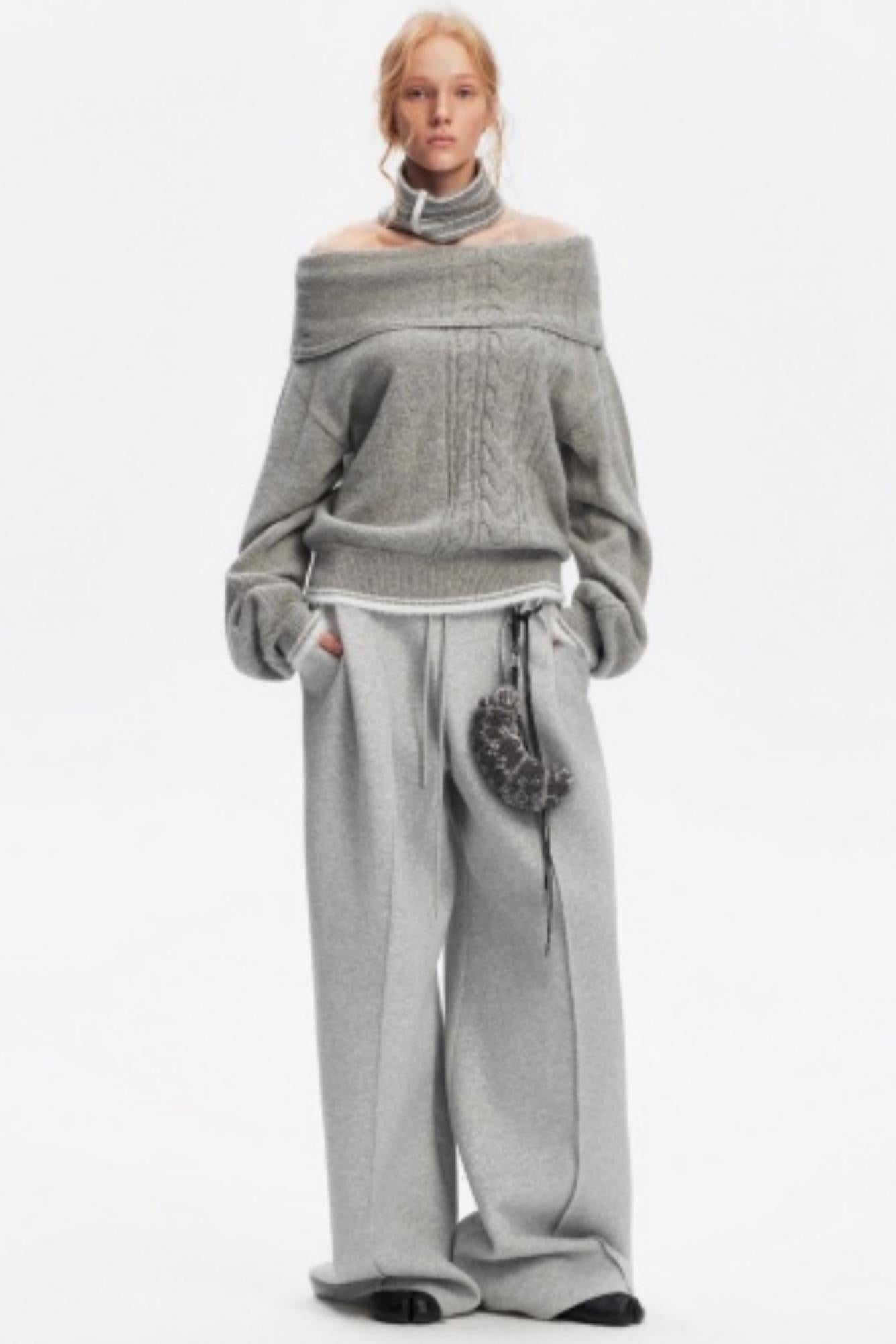 Off-Shoulder Color-Blocked Knit Sweater