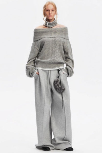 Off-Shoulder Color-Blocked Knit Sweater